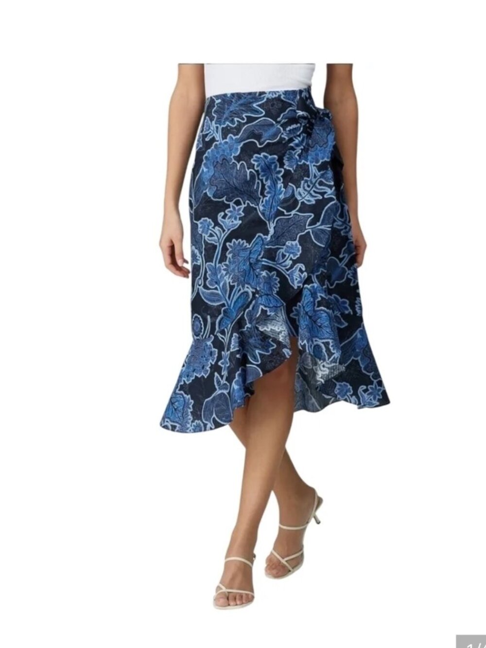 Parker Floral Blue Cotton Asymmetrical ‎ Midi Skirt